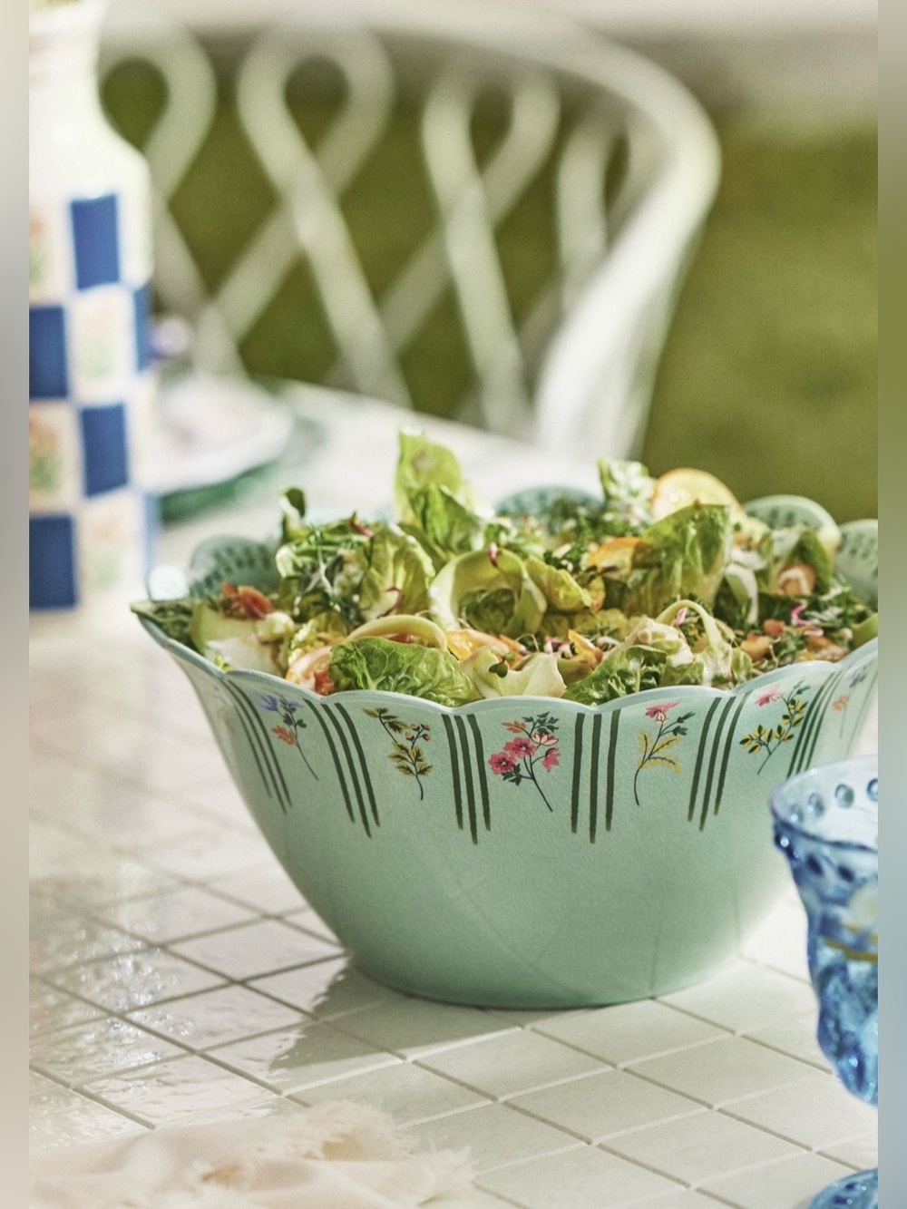 Anthropologie Annette Floral Melamine Serve Bowl, Sky Blue